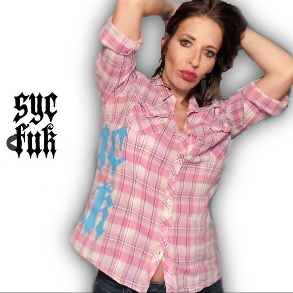 Syc Fuk pink button down - Picture 3 of 5